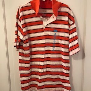 Striped polo shirt. Super soft. Orange, blue and white. Size medium - 7/8.